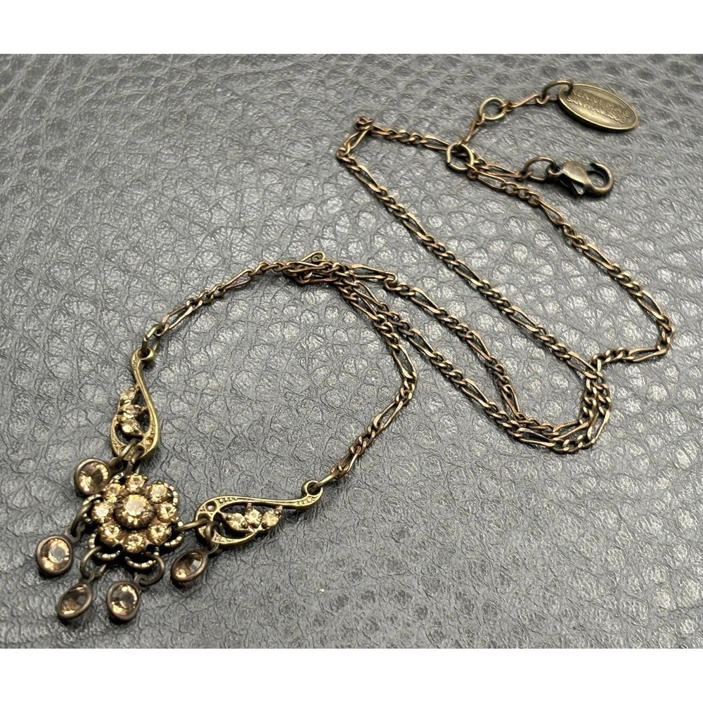 Kenny Ma San Francisco Vintage Gold Tone Crystal Flower Fringe Drop Necklace 16"